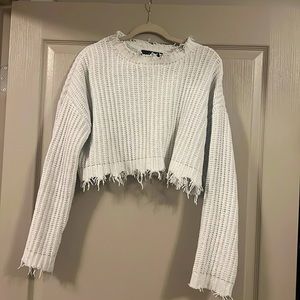 Cropped white fringe sweater